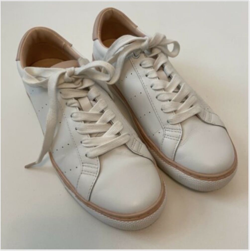 J. Crew White Pink Leather Sneakers Lace U…